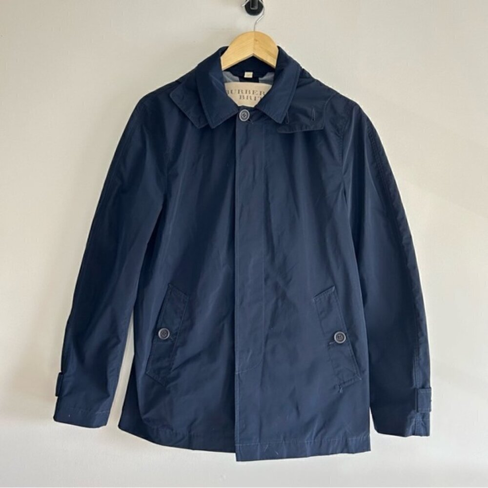 Burberry Brit Navy Hooded Short Trench Coat sz XS